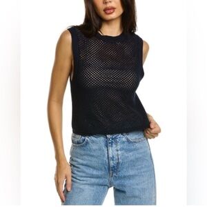 rag & bone Carson Pointelle-knit cotton and cashmere-blend vest in navy blue XS